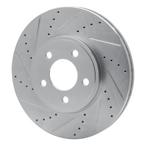 Ford Crown Victoria Brake Rotor (1) - Front Left - R1 Concepts - Drilled & Slotted - Silver - `03-`11